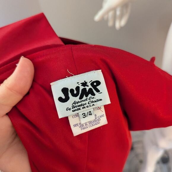 Vintage 90s Red Bias Cut Slip Dress by Jump Satin Sheer Overlay Spaghetti Strap - Picture 2 of 11